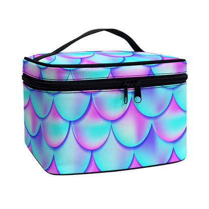 Teal Purple Mermaid Scales Pattern Print Travel Makeup Bag