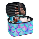 Teal Purple Mermaid Scales Pattern Print Travel Makeup Bag