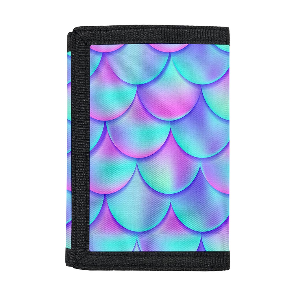 Teal Purple Mermaid Scales Pattern Print Trifold Wallet