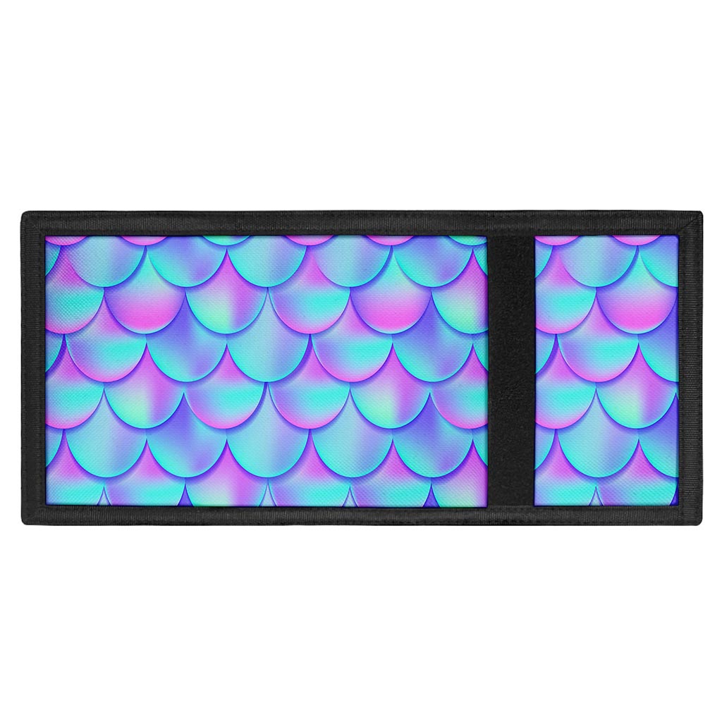 Teal Purple Mermaid Scales Pattern Print Trifold Wallet
