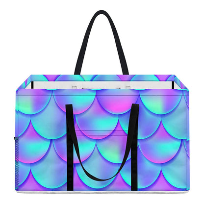Teal Purple Mermaid Scales Pattern Print Utility Tote Bag
