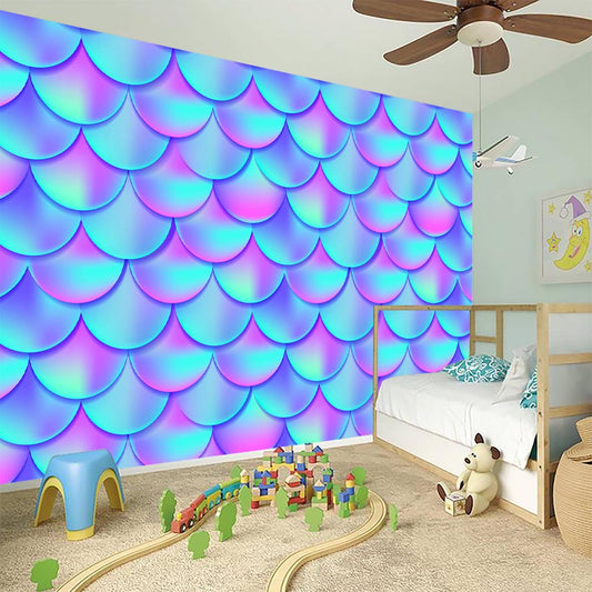 Teal Purple Mermaid Scales Pattern Print Wall Sticker