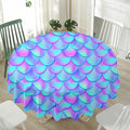Teal Purple Mermaid Scales Pattern Print Waterproof Round Tablecloth