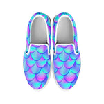 Teal Purple Mermaid Scales Pattern Print White Slip On Sneakers