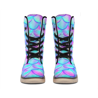 Teal Purple Mermaid Scales Pattern Print Winter Boots