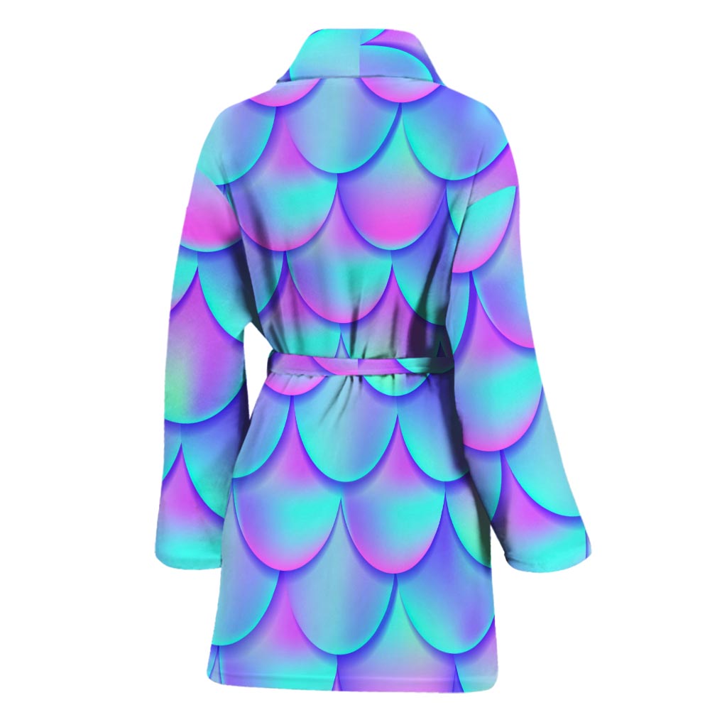 Teal Purple Mermaid Scales Pattern Print Women's Bathrobe