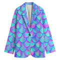 Teal Purple Mermaid Scales Pattern Print Women's Cotton Blazer