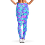 Teal Purple Mermaid Scales Pattern Print Women's Leggings