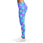 Teal Purple Mermaid Scales Pattern Print Women's Leggings