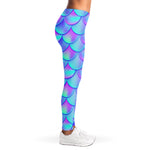 Teal Purple Mermaid Scales Pattern Print Women's Leggings