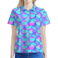 Teal Purple Mermaid Scales Pattern Print Women's Polo Shirt