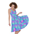 Teal Purple Mermaid Scales Pattern Print Sleeveless Knee Length Dress