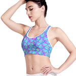 Teal Purple Mermaid Scales Pattern Print Women's Sports Bra