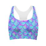 Teal Purple Mermaid Scales Pattern Print Women's Sports Bra