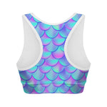Teal Purple Mermaid Scales Pattern Print Women's Sports Bra