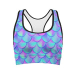 Teal Purple Mermaid Scales Pattern Print Women's Sports Bra