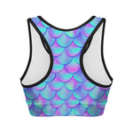 Teal Purple Mermaid Scales Pattern Print Women's Sports Bra