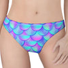 Teal Purple Mermaid Scales Pattern Print Women's Thong