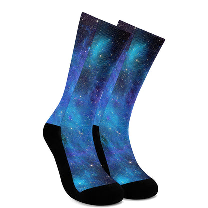 Teal Purple Stardust Galaxy Space Print Crew Socks