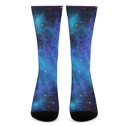 Teal Purple Stardust Galaxy Space Print Crew Socks