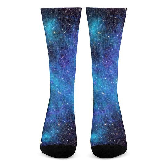 Teal Purple Stardust Galaxy Space Print Crew Socks