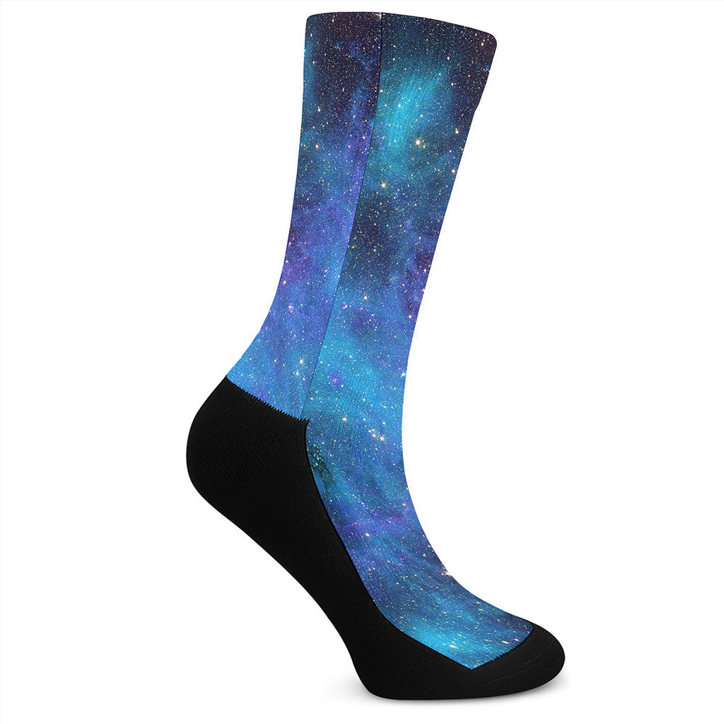 Teal Purple Stardust Galaxy Space Print Crew Socks