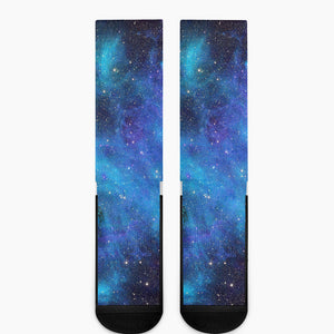 Teal Purple Stardust Galaxy Space Print Crew Socks