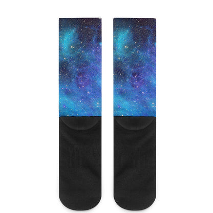 Teal Purple Stardust Galaxy Space Print Crew Socks