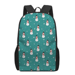 Teal Snowman Pattern Print 17 Inch Backpack