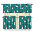 Teal Snowman Pattern Print 3 Piece Kitchen Curtains