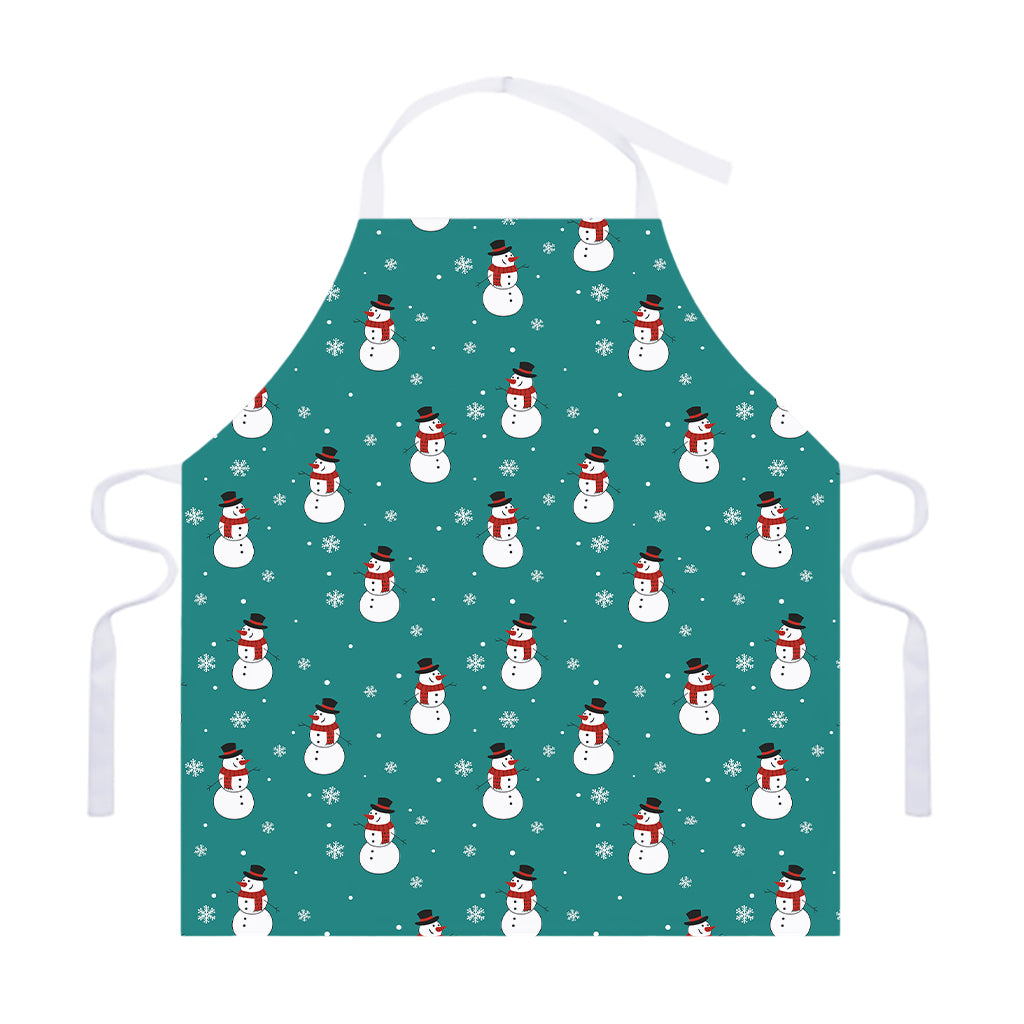 Teal Snowman Pattern Print Adjustable Apron
