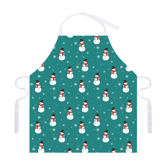 Teal Snowman Pattern Print Adjustable Apron