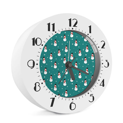 Teal Snowman Pattern Print Alarm Clock
