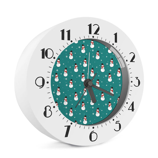 Teal Snowman Pattern Print Alarm Clock