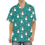 Teal Snowman Pattern Print Aloha Shirt