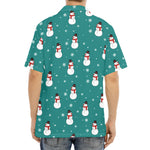 Teal Snowman Pattern Print Aloha Shirt