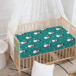 Teal Snowman Pattern Print Baby Crib Sheet