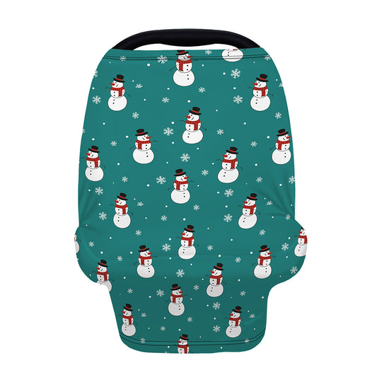 Teal Snowman Pattern Print Baby Seat Cover