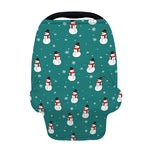Teal Snowman Pattern Print Baby Seat Cover