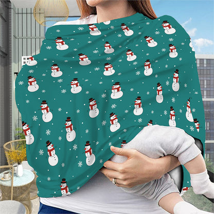 Teal Snowman Pattern Print Baby Seat Cover