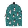 Teal Snowman Pattern Print School Backpack
