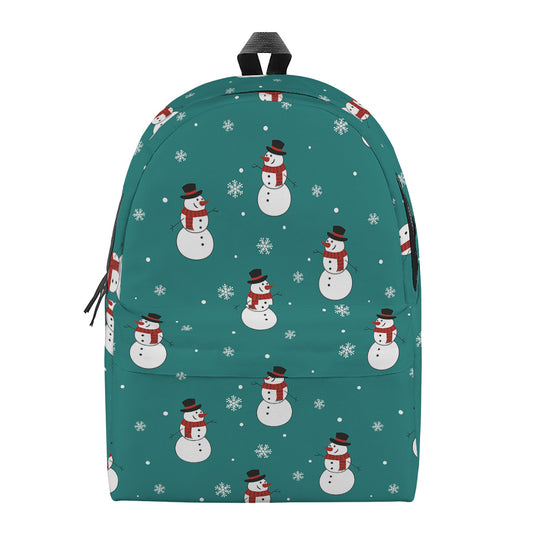 Teal Snowman Pattern Print Backpack
