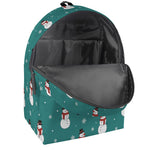 Teal Snowman Pattern Print Backpack