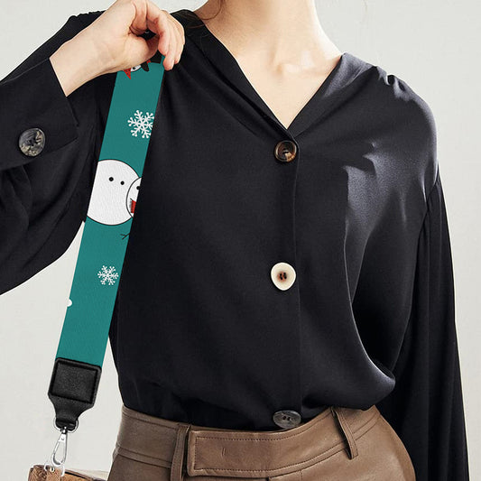 Teal Snowman Pattern Print Bag Strap