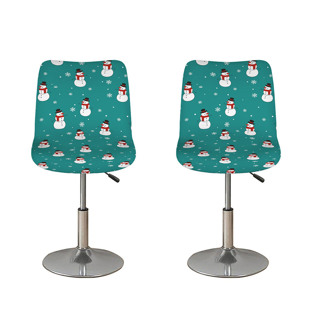 Teal Snowman Pattern Print Bar Stool Covers