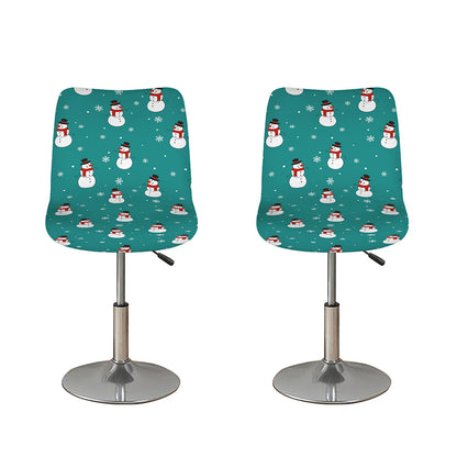 Teal Snowman Pattern Print Bar Stool Covers