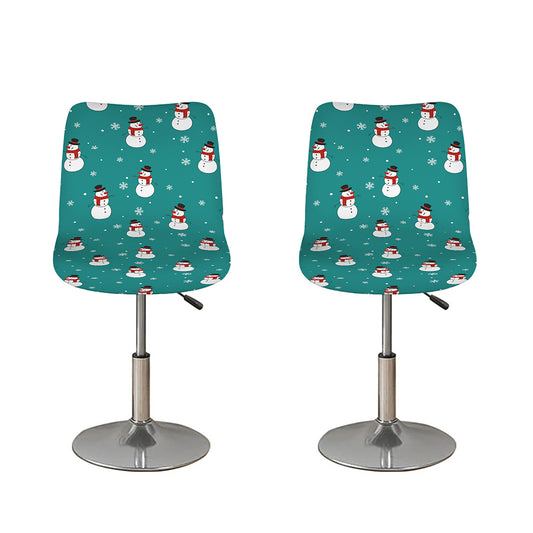 Teal Snowman Pattern Print Bar Stool Covers