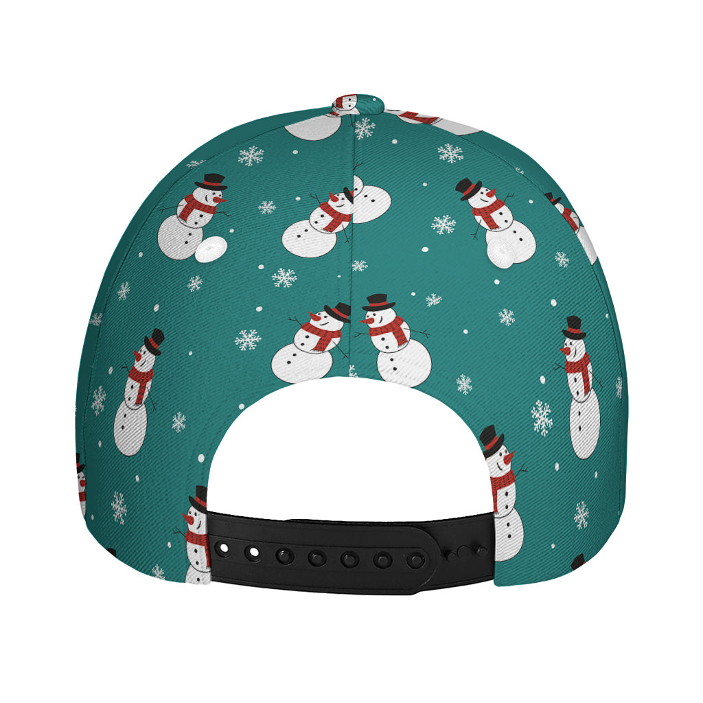 Teal Snowman Pattern Print Baseball Cap