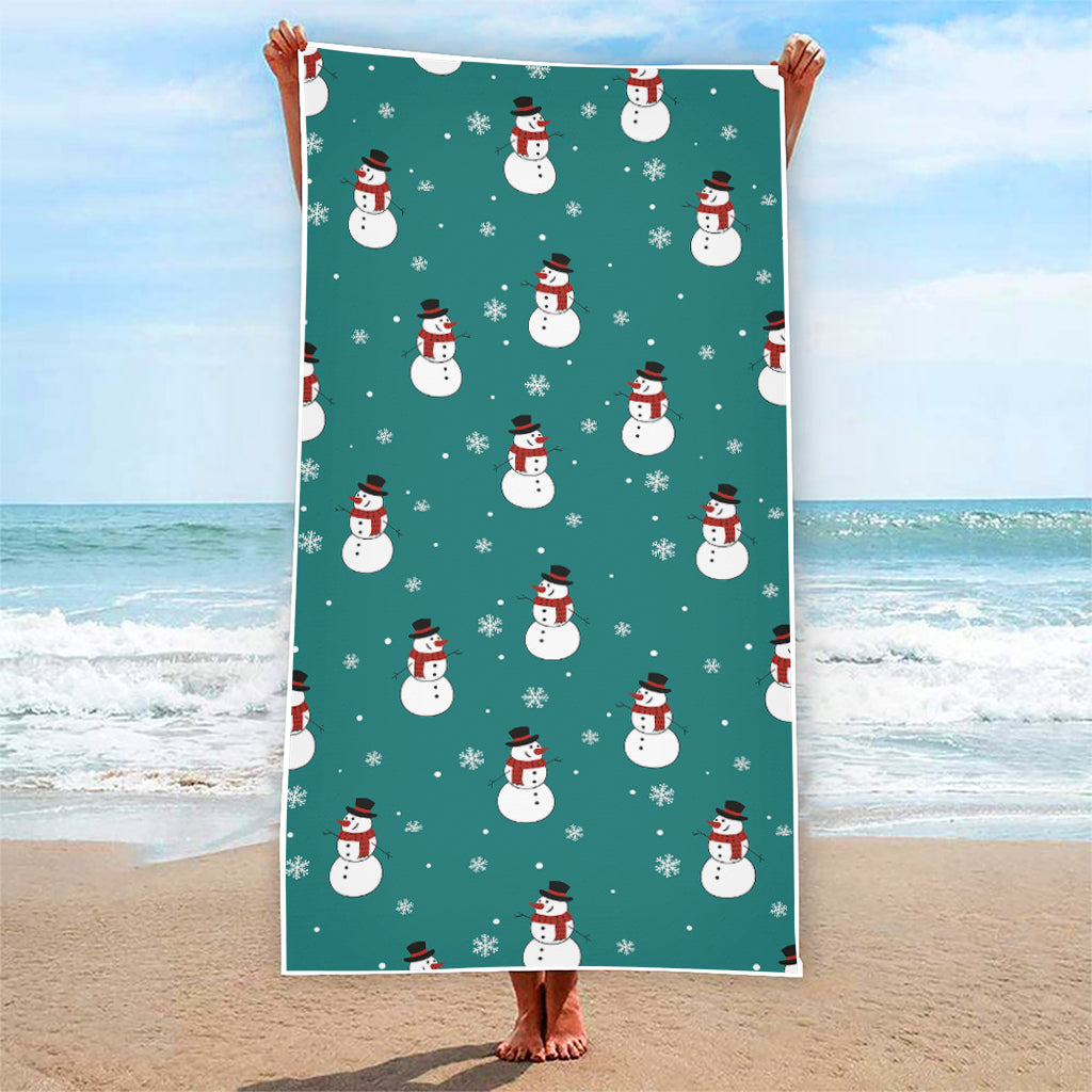 Teal Snowman Pattern Print Beach Towel