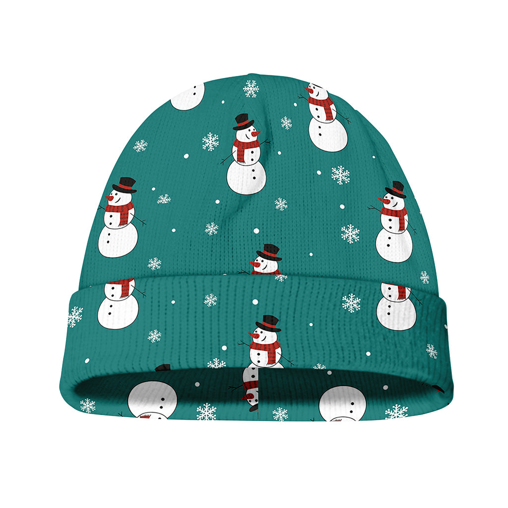 Teal Snowman Pattern Print Beanie